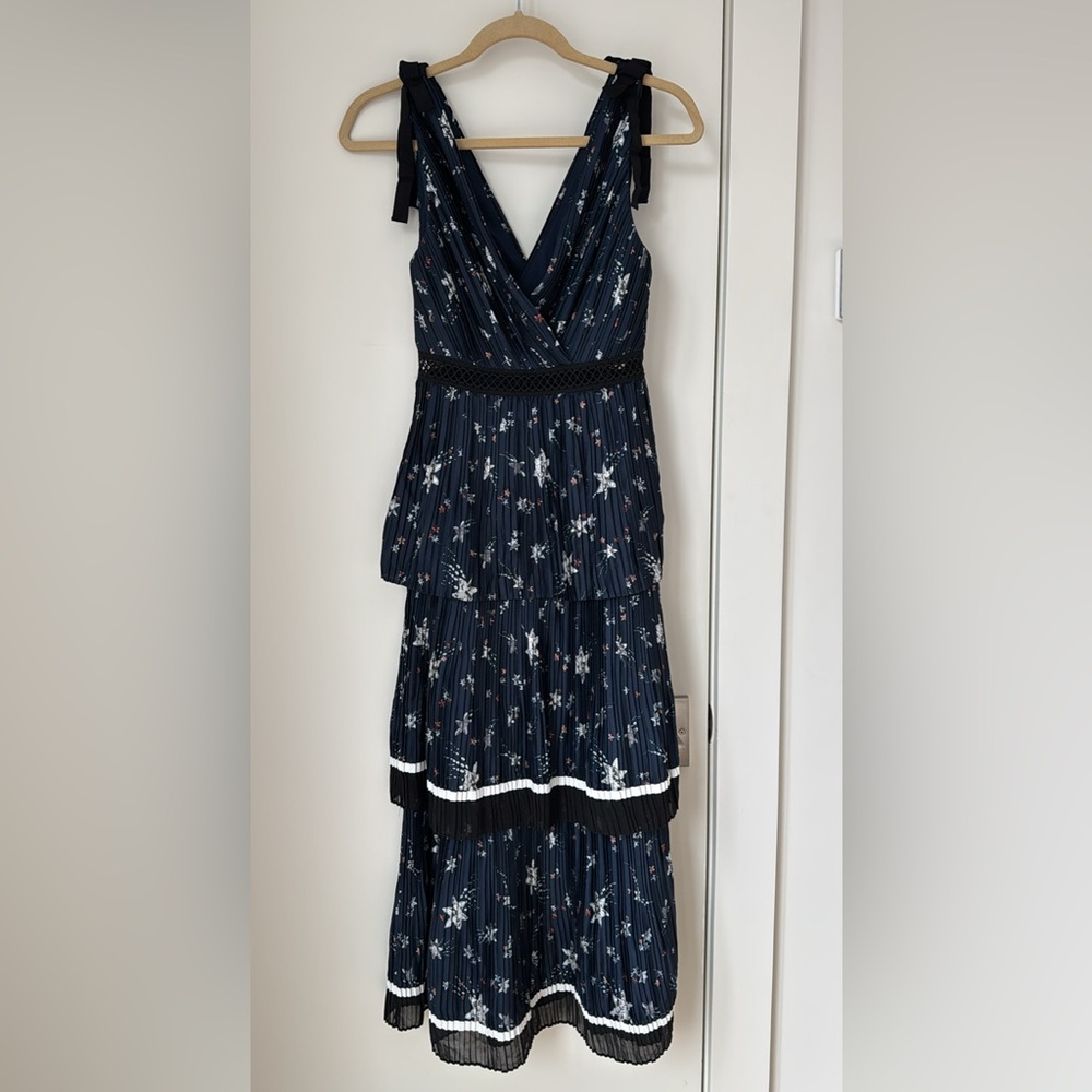 Self Portrait Star Print Pleated Midi Dress